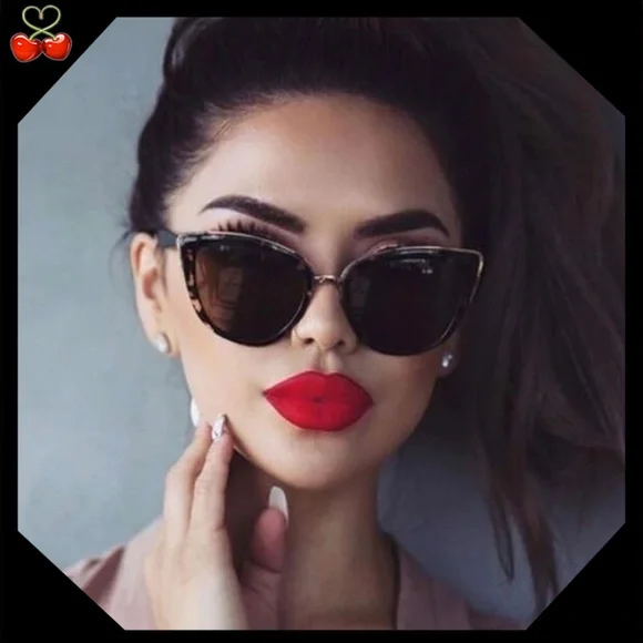🍒 Black Leopard Retro Cat Eye 🐱 Sunglasses - Picture 13 of 14